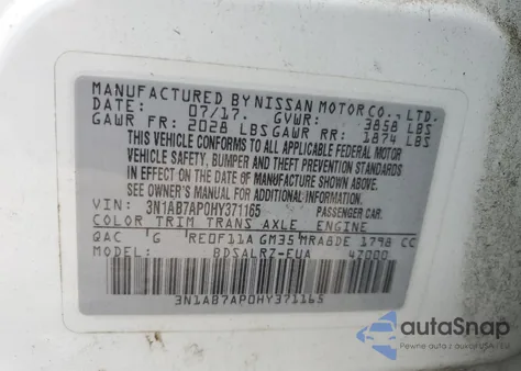 2017 Nissan Sentra S from USA, damaged, VIN 3N1AB7AP0HY371165